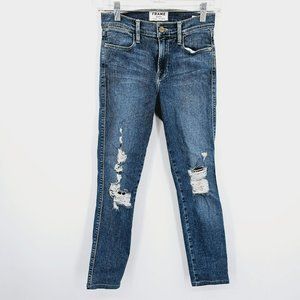 Frame Le High Skinny Jeans 25 Seeley Blue Denim Distressed Hemmed Cotton Stretch